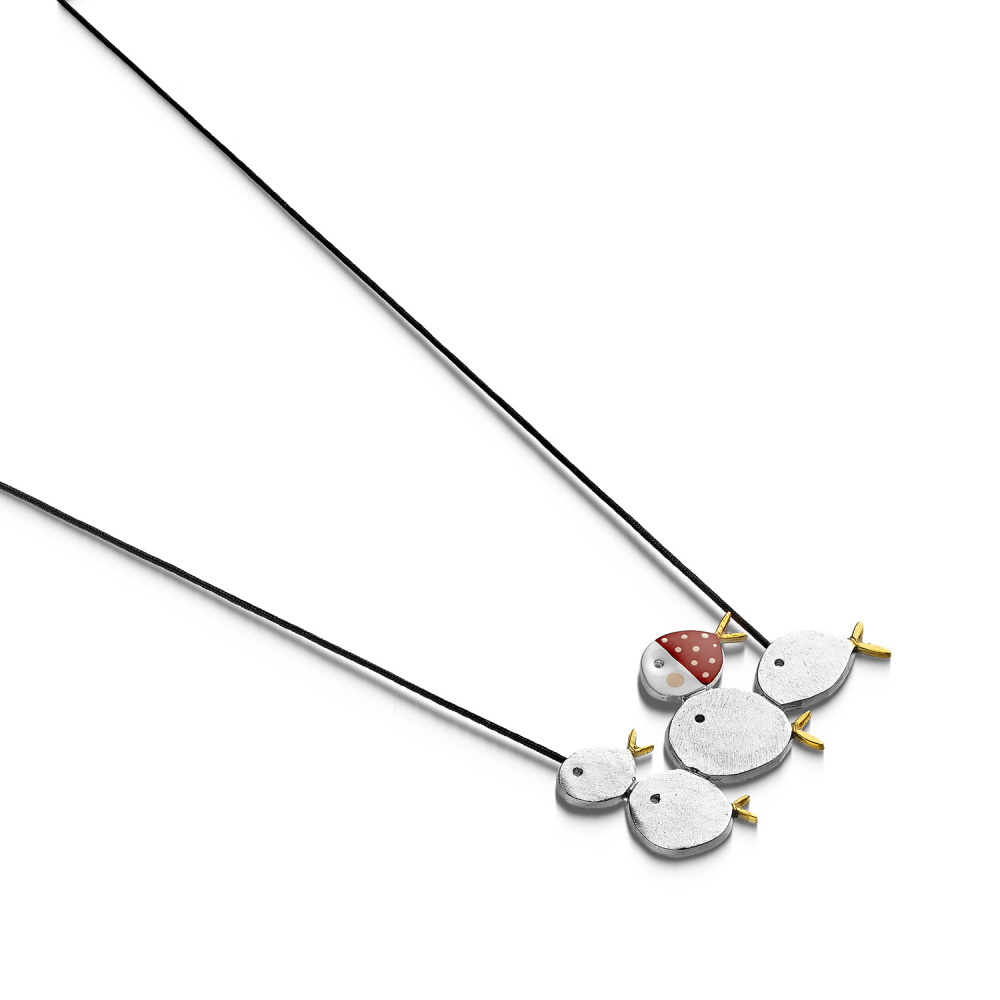 Серебряный кулон на шнурке Пять рыбок