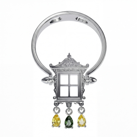 Кольцо-трансформер Окошко с жёлтым и оливковым фианитами