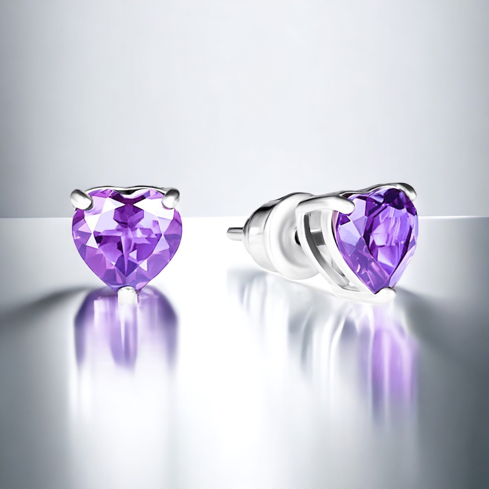 Серебряные серьги Сердце с аметистом