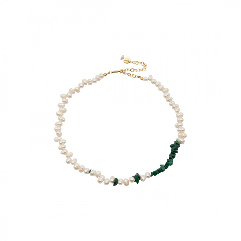 Колье Pearl Chaos x Malachite в покрытии золотом
