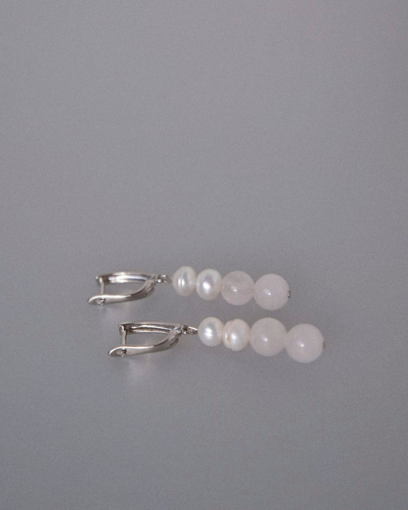 Серьги По любви с розовым кварцем и жемчугом