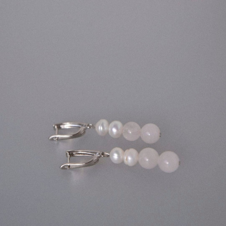 Серьги По любви с розовым кварцем и жемчугом