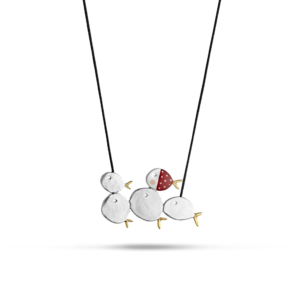 Серебряный кулон на шнурке Пять рыбок