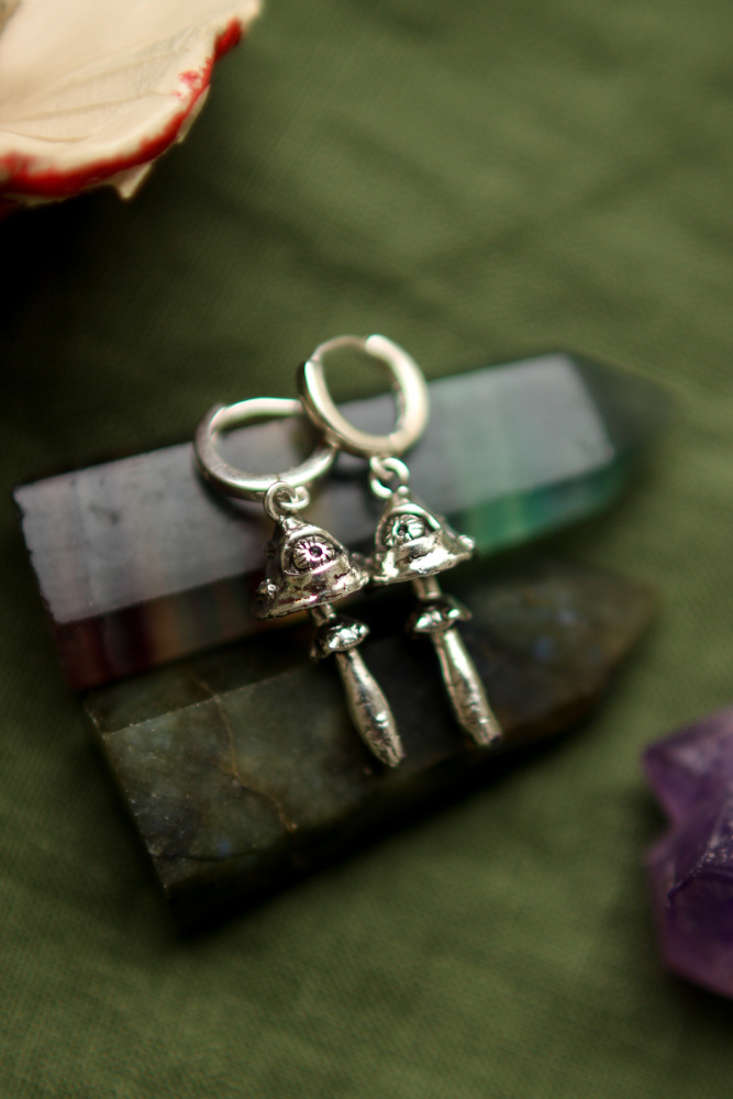 Серебряные серьги Мухоморы