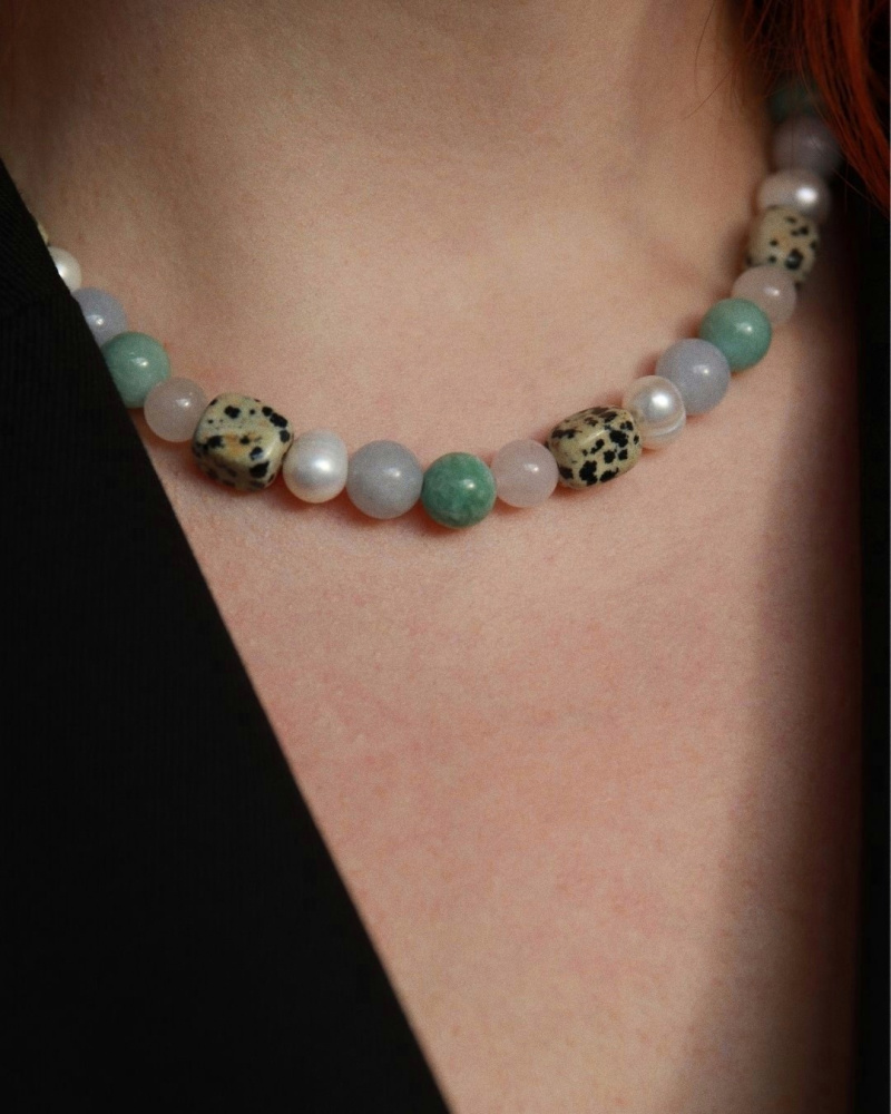 Чокер Небо, море, облака из натуральных камней