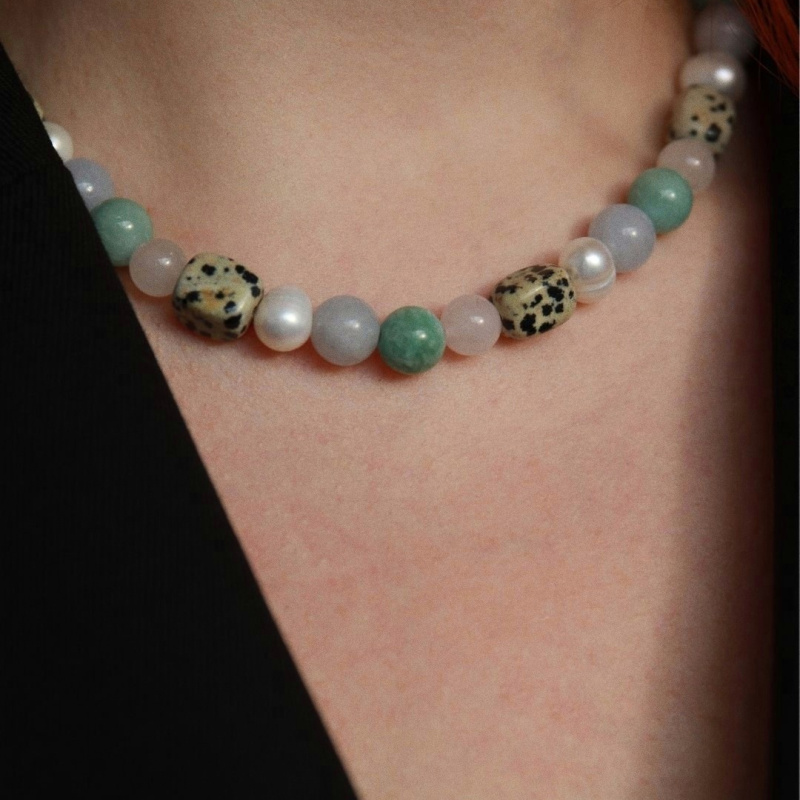 Чокер Небо, море, облака из натуральных камней