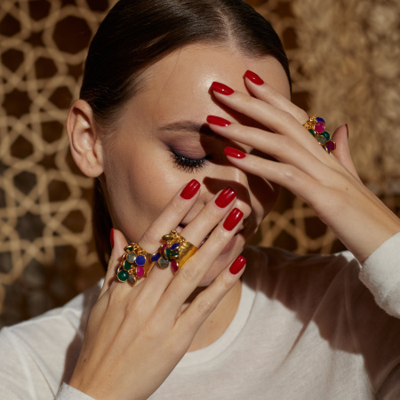 Кольцо Осколки витражей комбинированный кварц золотистое