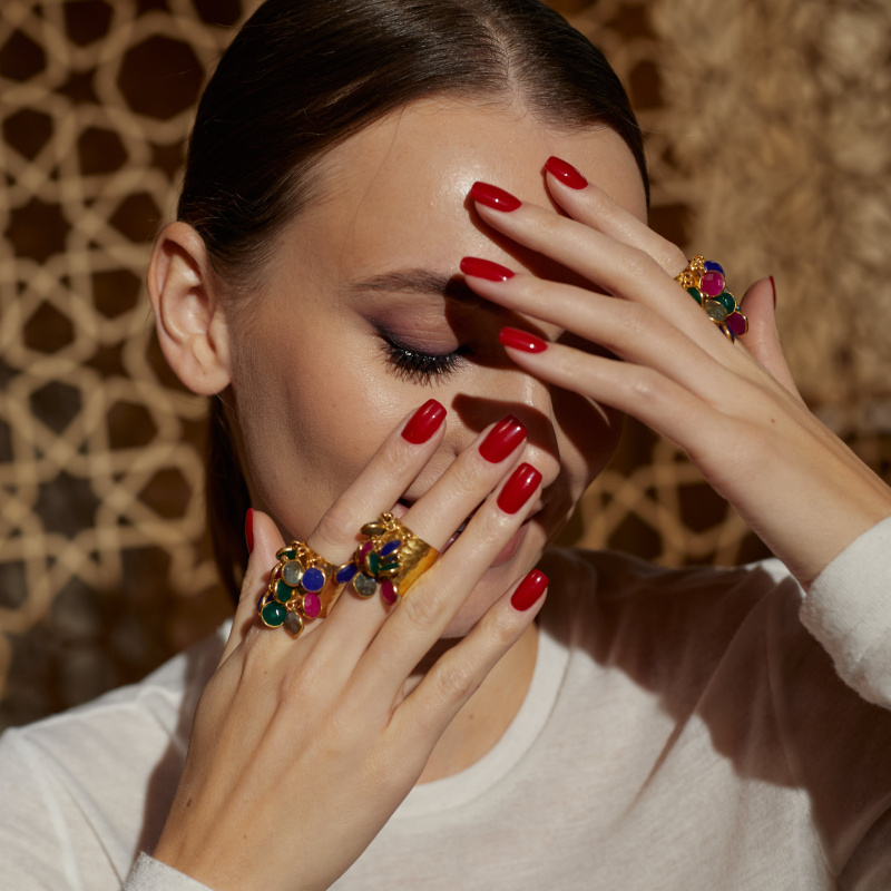 Кольцо Осколки витражей комбинированный кварц золотистое