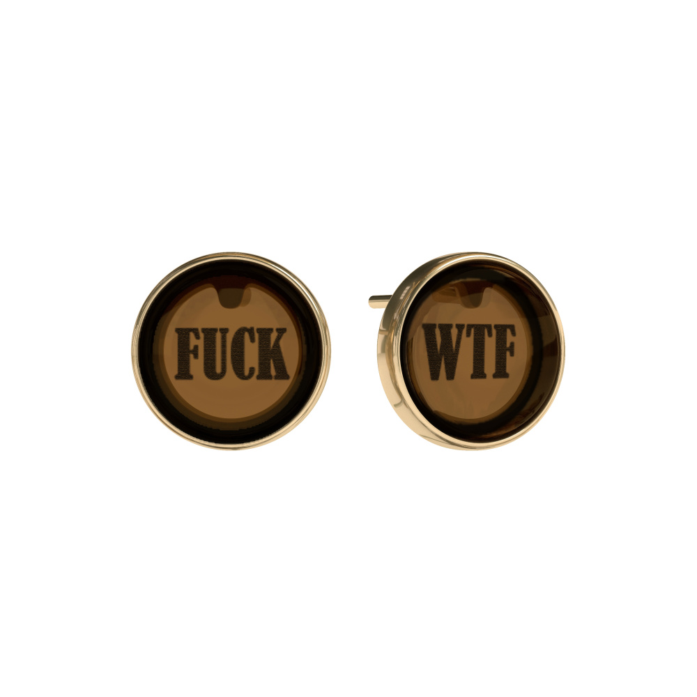Серебряные серьги cо словами FUCK/WTF в янтаре