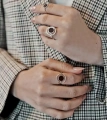 Серебряное кольцо два круга с янтарём