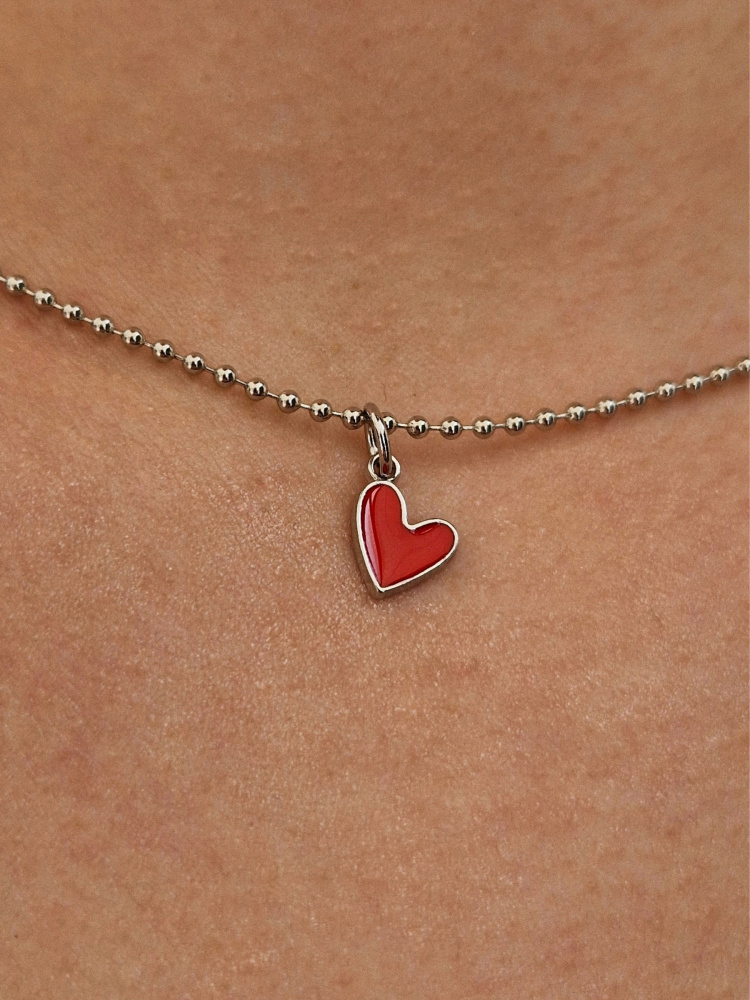 Цепочка с подвеской Тебе сердце юное с красным сердечком из эмали 
