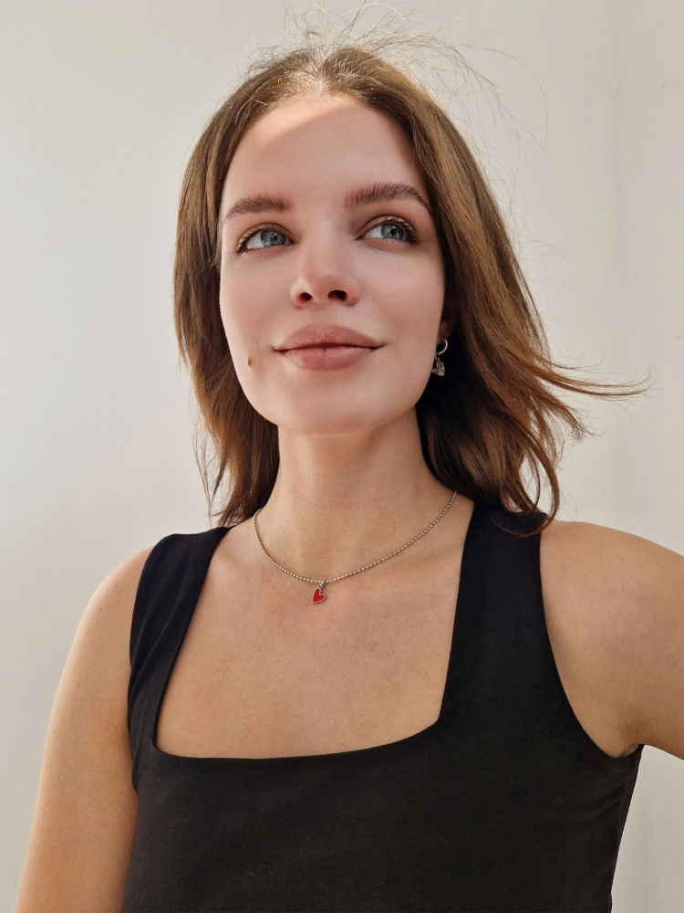 Цепочка с подвеской Тебе сердце юное с красным сердечком из эмали 