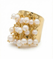 Кольцо Осколки витражей с жемчугом золотистое