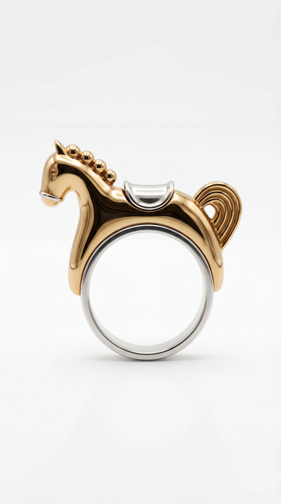 Серебряное кольцо Лошадка в покрытии золотом