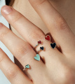 Кольцо с двумя сердцами с бирюзовой эмалью