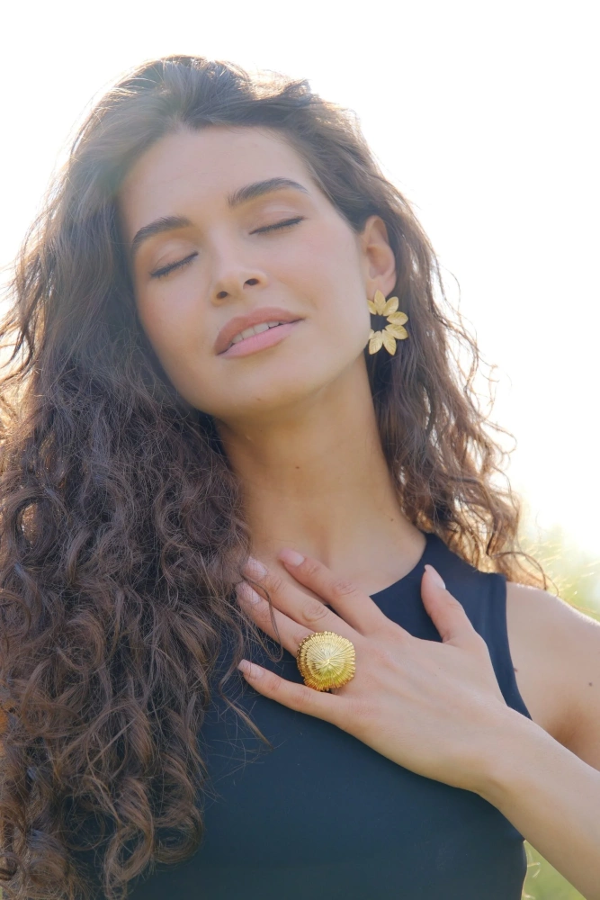 Кольцо-перстень Морской ёж золотистое