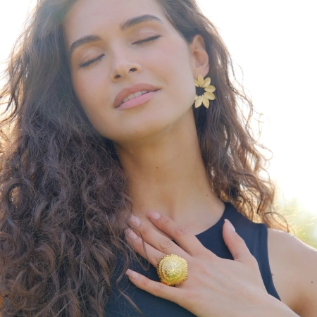 Кольцо-перстень Морской ёж золотистое