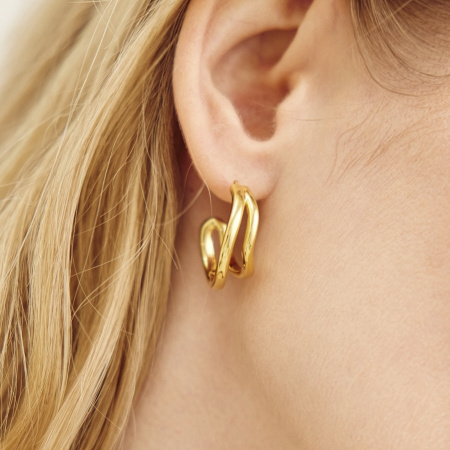 Серьги-хулахупы с двойным изгибом в покрытии золотом (LATINA)