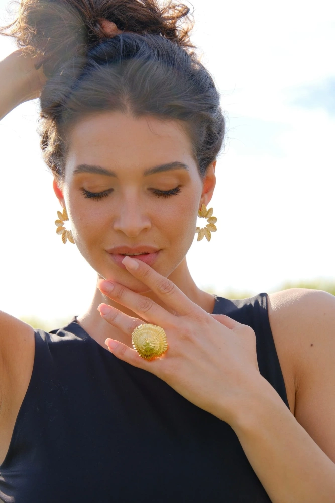 Кольцо-перстень Морской ёж золотистое