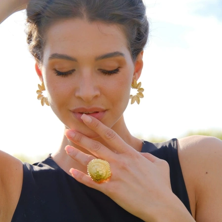 Кольцо-перстень Морской ёж золотистое