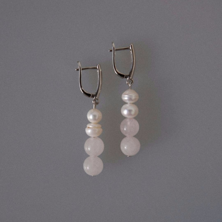 Серьги По любви с розовым кварцем и жемчугом