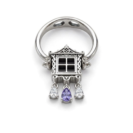 Кольцо-трансформер Окошко фианиты/иолит