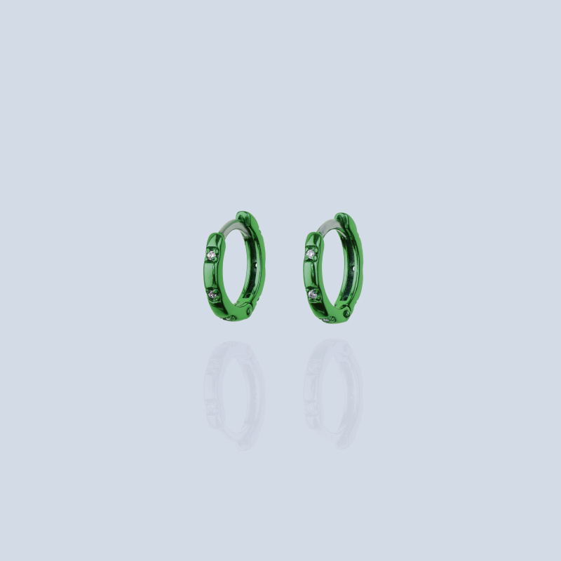 Серьги круглые с фианитами зелёная нанокерамика