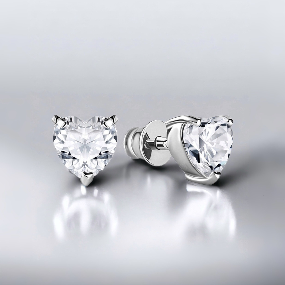 Серебряные серьги Сердце с горным хрусталем