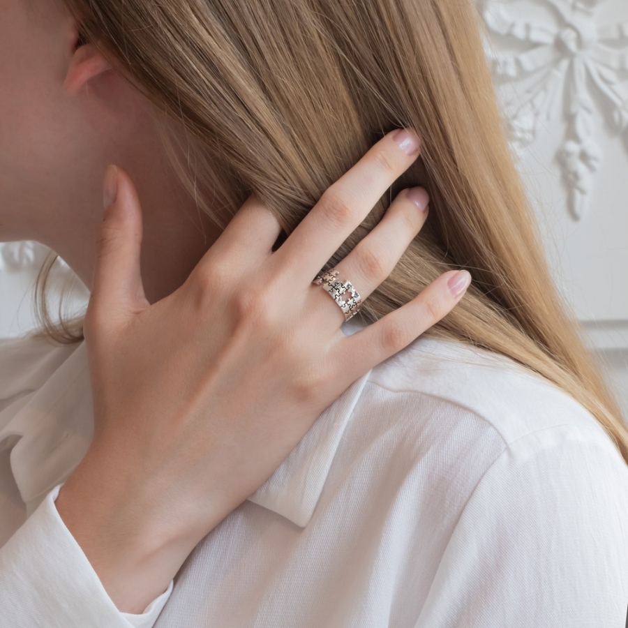 Серебряное кольцо Пазл