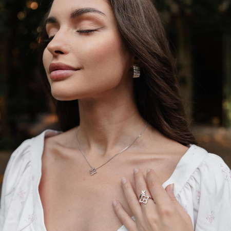 Кольцо с двумя цветками с родиевым покрытием (VIOLETTA)