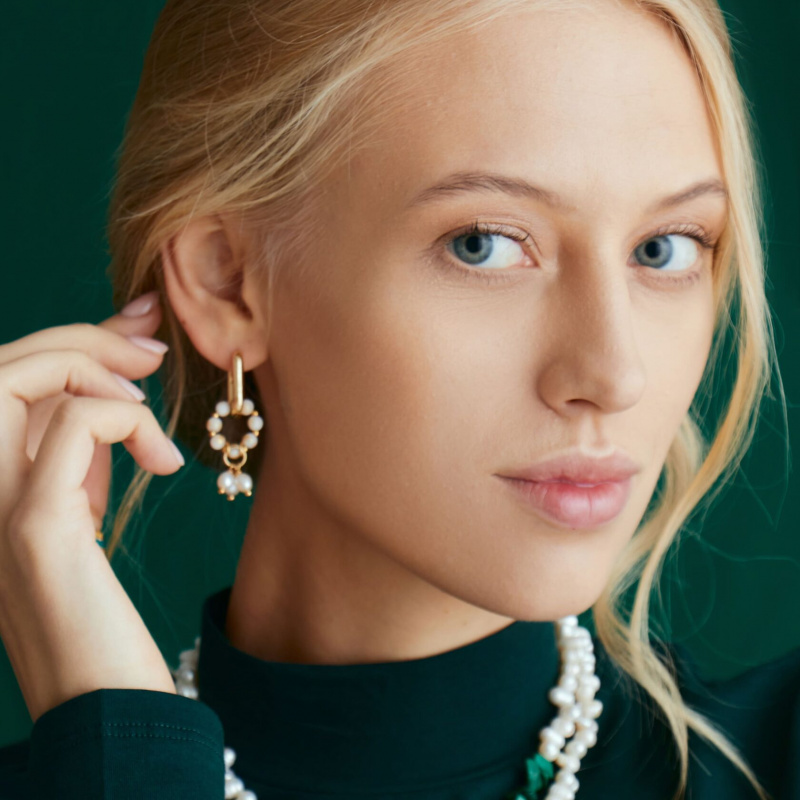 Колье Pearl Chaos x Malachite в покрытии золотом