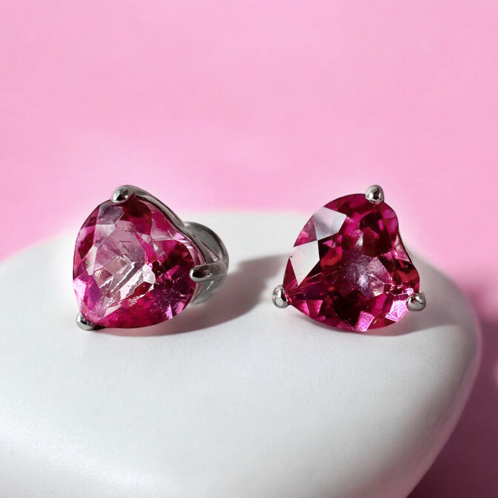 Серебряные серьги Сердце с розовым топазом