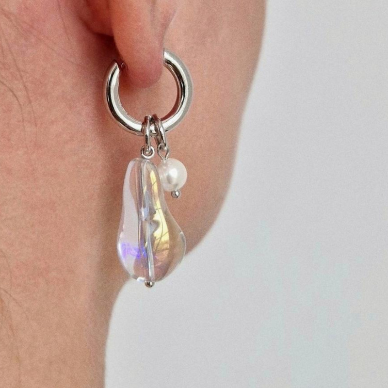 Серьги На счастье! с белым стеклом