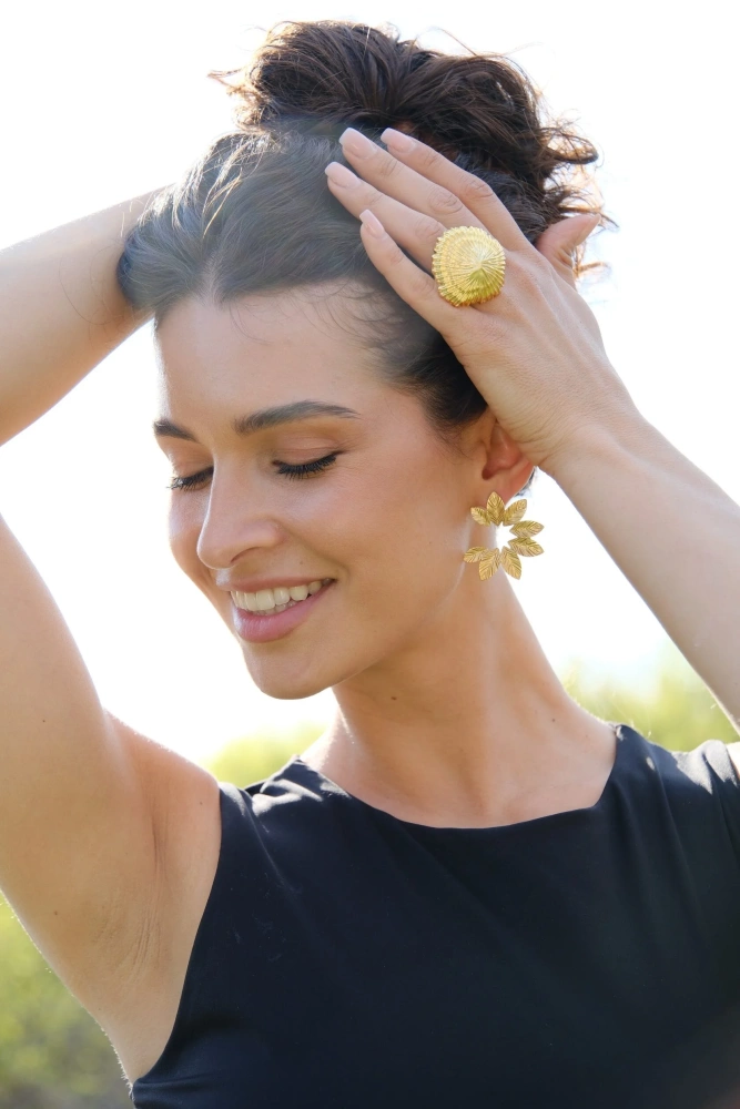 Кольцо-перстень Морской ёж золотистое