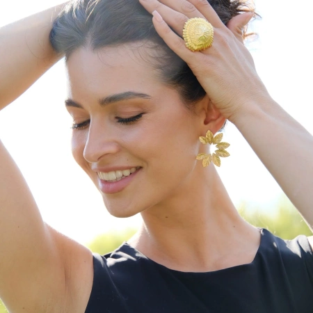 Кольцо-перстень Морской ёж золотистое