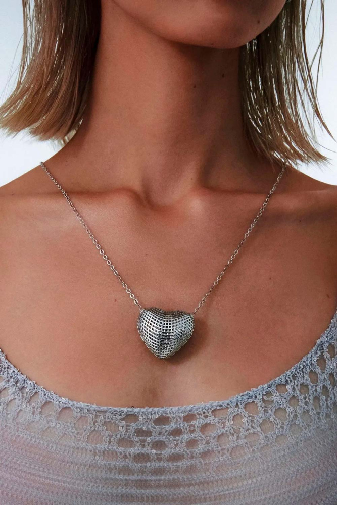 Серебряная подвеска на цепочке Сердце 3D