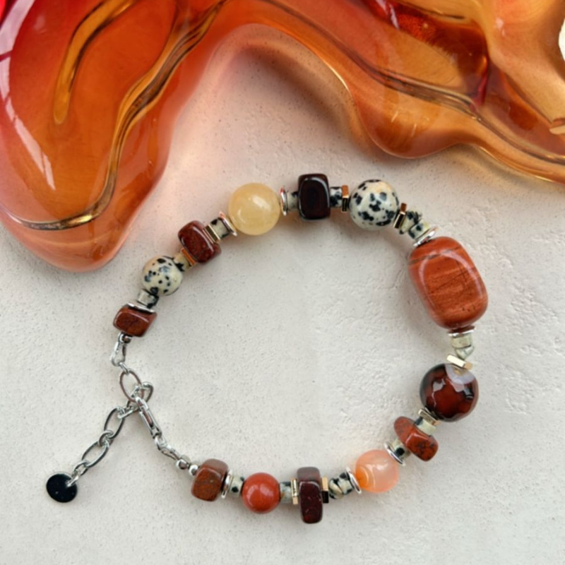 Браслет Микс из яшмы, агата, кальцита, яшмы далматин