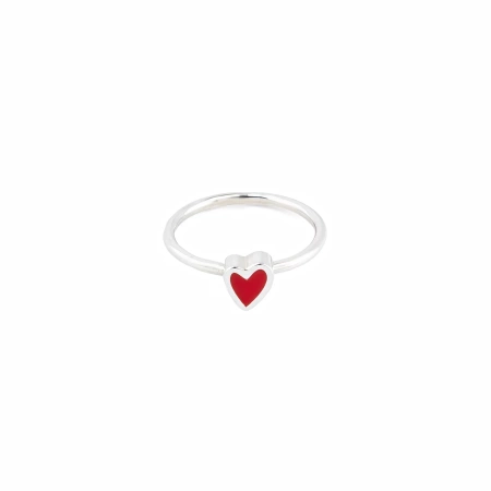 Кольцо с одним сердцем с красной эмалью