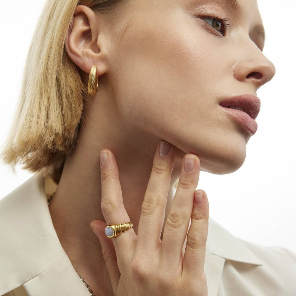 Серебряные серьги-кольца рельефные в покрытии золотом (SPEZIA mini)