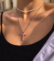 Серебряное колье на цепочке крестик Слияние розовый 