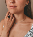 Серебряные серьги Диск с ониксом