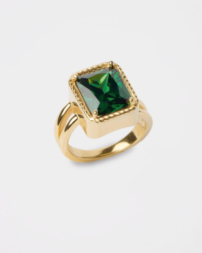 Серебряное кольцо с квадратным изумрудным фианитом в позолоте (FENICE)