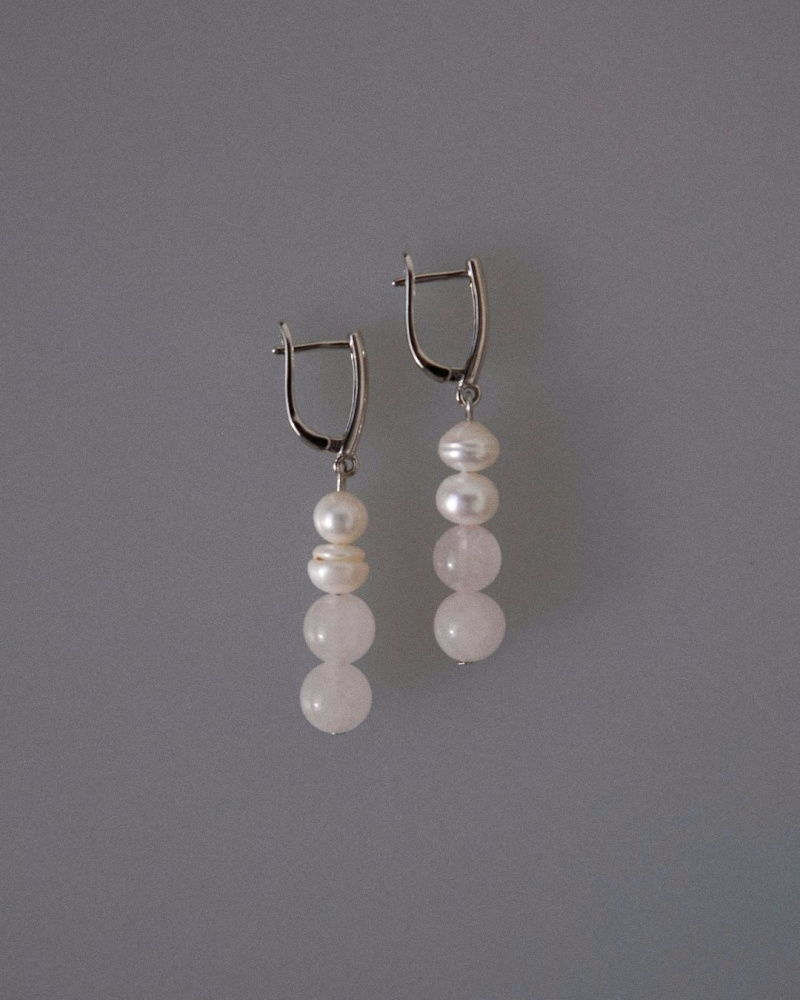 Серьги По любви с розовым кварцем и жемчугом
