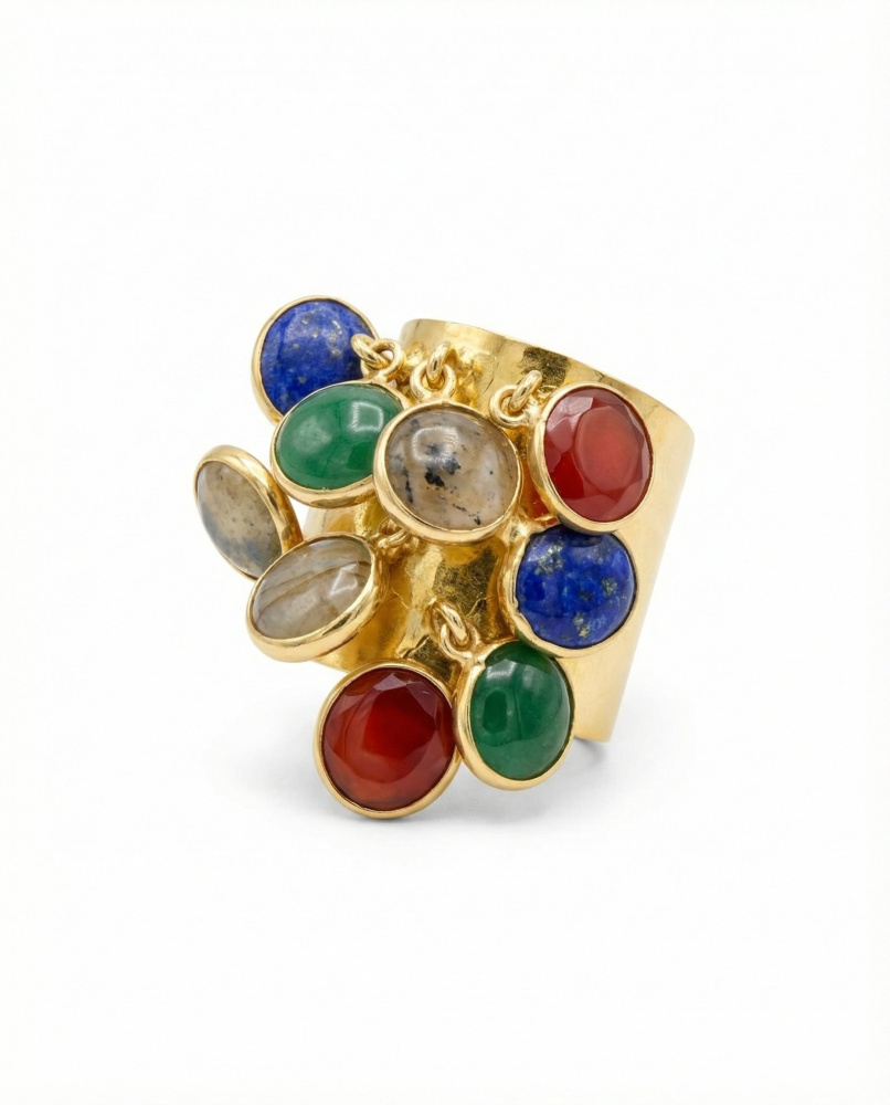 Кольцо Осколки витражей комбинированный кварц золотистое