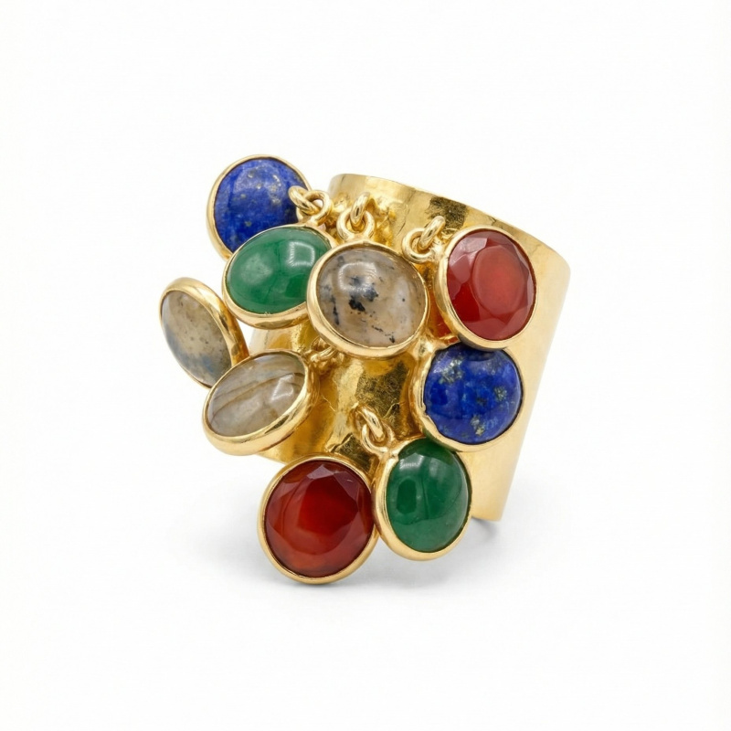 Кольцо Осколки витражей комбинированный кварц золотистое