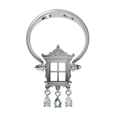 Кольцо-трансформер Окошко с фианитами и иолитом