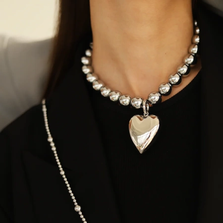 Колье-сердце Блеск хрома