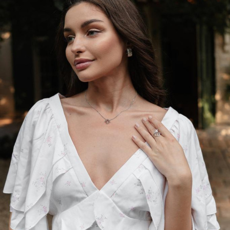 Кольцо с двумя цветками с родиевым покрытием (VIOLETTA)