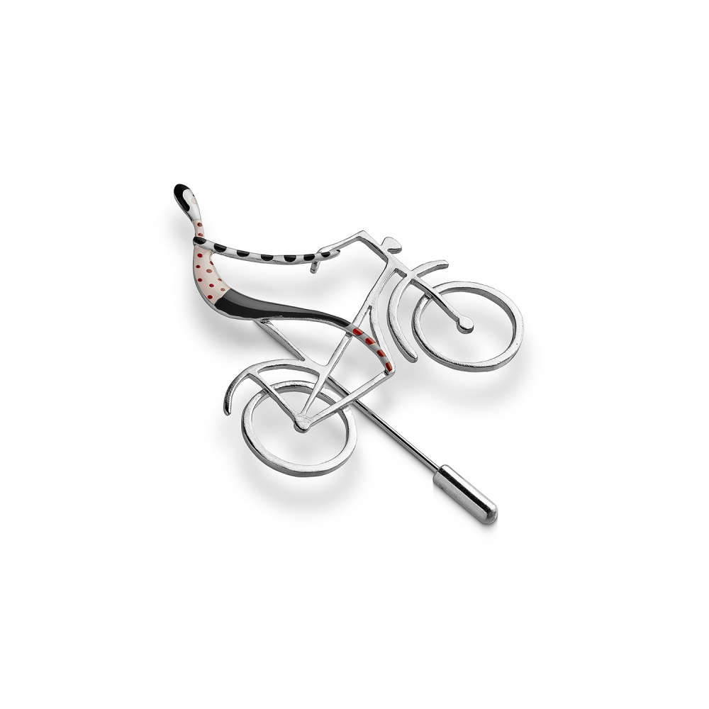 Серебряная брошь Джентльмен на велосипеде