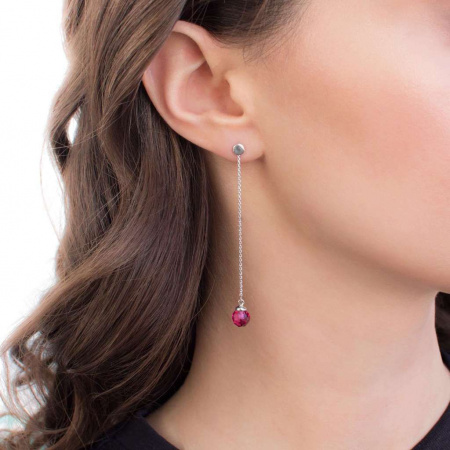 Серьги на цепочке с родолитовым стеклом